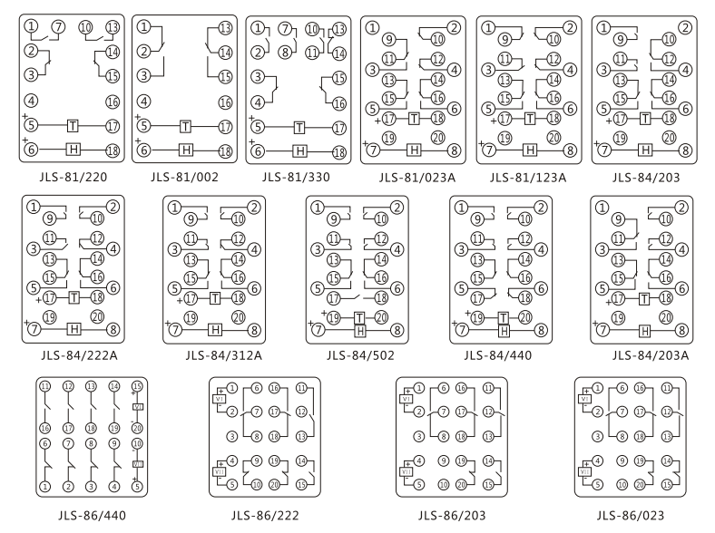 JLS-84/440靜態(tài)雙位置繼電器內部及外引接線(xiàn)圖(正視圖)