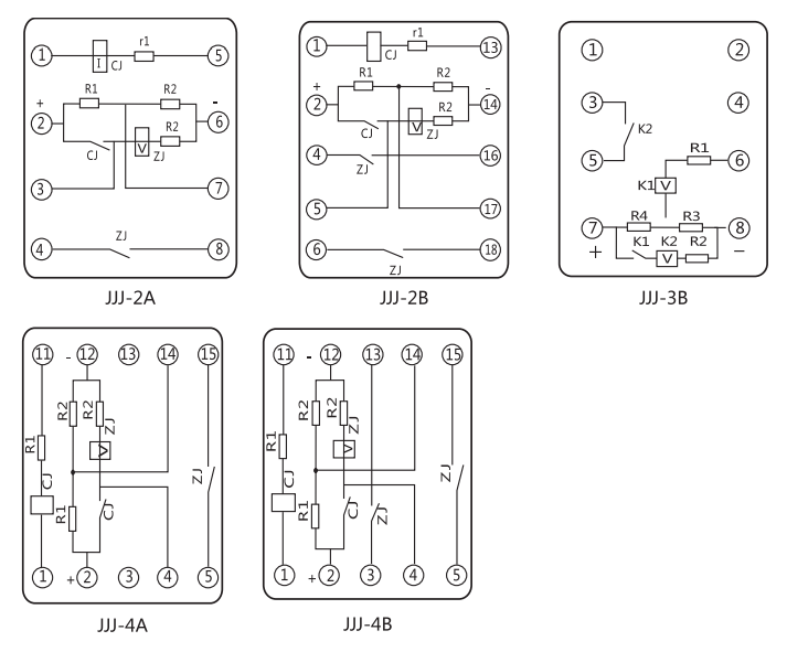 JJJ-4A直流絕緣監視繼電器內部端子外引接線(xiàn)圖