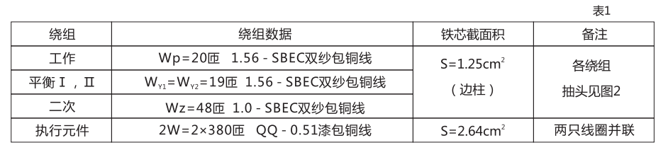 繼電器的繞組數據