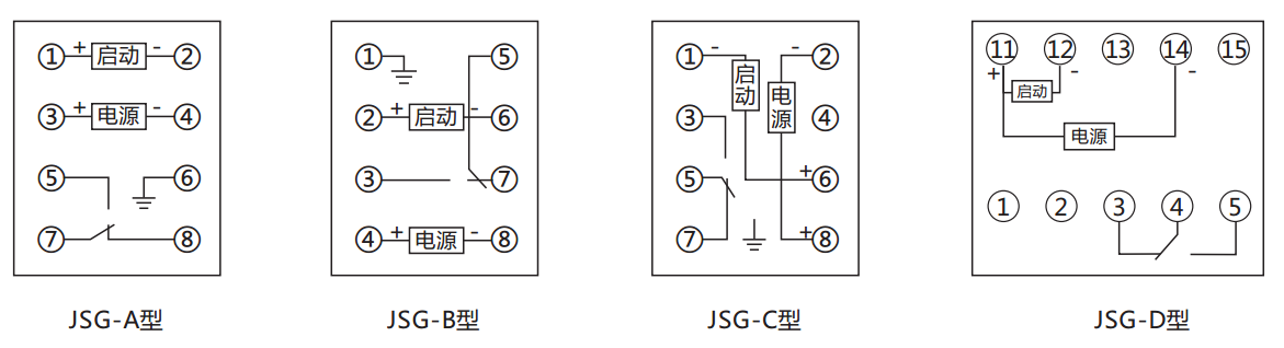 JSG-D型靜態(tài)閃光繼電器內部接線(xiàn)及外引接線(xiàn)圖（正視圖）