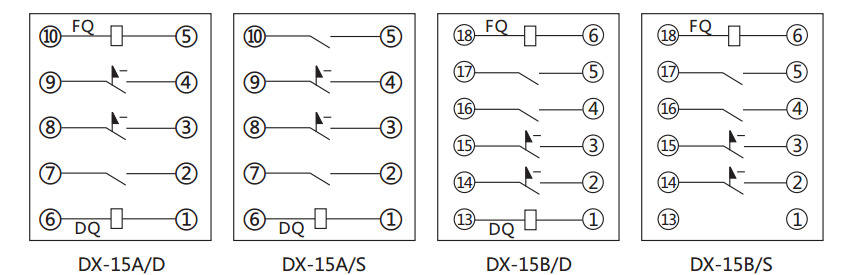 DX-15B/S信號繼電器內部接線(xiàn)及外引接線(xiàn)圖