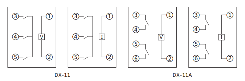 DX-11信號繼電器內部接線(xiàn)圖片