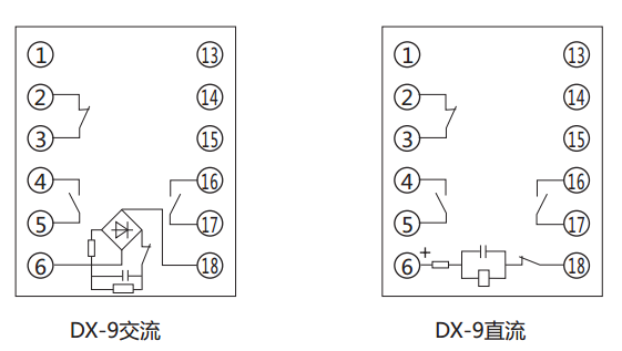 DX-9閃光信號繼電器內部接線(xiàn)及外引接線(xiàn)圖