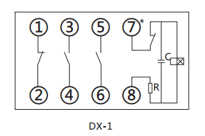 DX-1閃光繼電器內部接線(xiàn)及外引接線(xiàn)圖