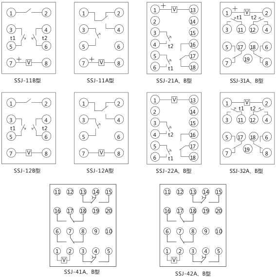 SSJ-42B靜態(tài)時(shí)間繼電器內部接線(xiàn)及外引接線(xiàn)圖(正視圖)圖片