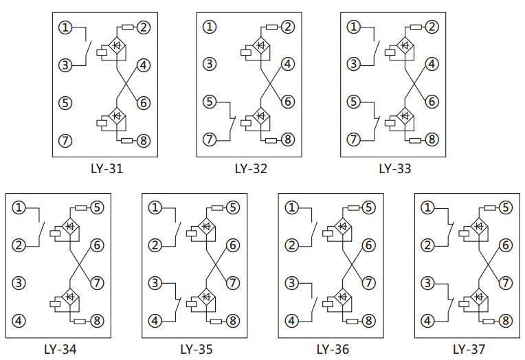 LY-33電壓繼電器內部接線(xiàn)及外引接線(xiàn)圖