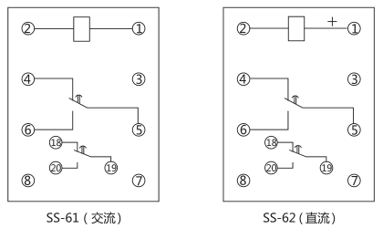 SS-62時(shí)間繼電器內部接線(xiàn)及外引接線(xiàn)圖(背視圖)圖片