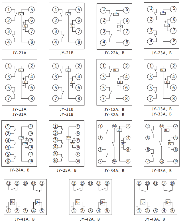 JY-34A靜態(tài)電壓繼電器內部接線(xiàn)及外引接線(xiàn)圖