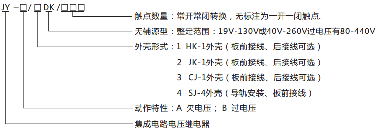 JY-A/3DK/120無(wú)輔源電壓繼電器型號命名及含義