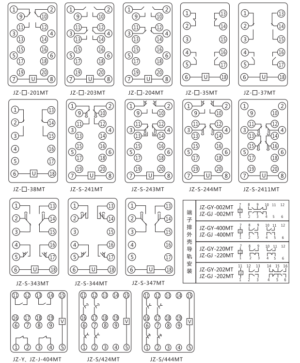 JZ-S-424MT跳位、合位、電源監視中間繼電器內部接線(xiàn)圖