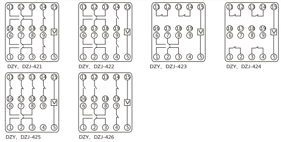 DZY（J)-426導軌式中間繼電器內部端子外引接線(xiàn)圖(正視)