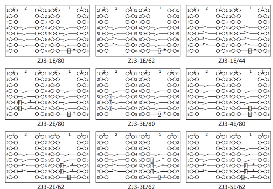 ZJ3-2E/62快速中間繼電器內部接線(xiàn)圖及外引接線(xiàn)圖