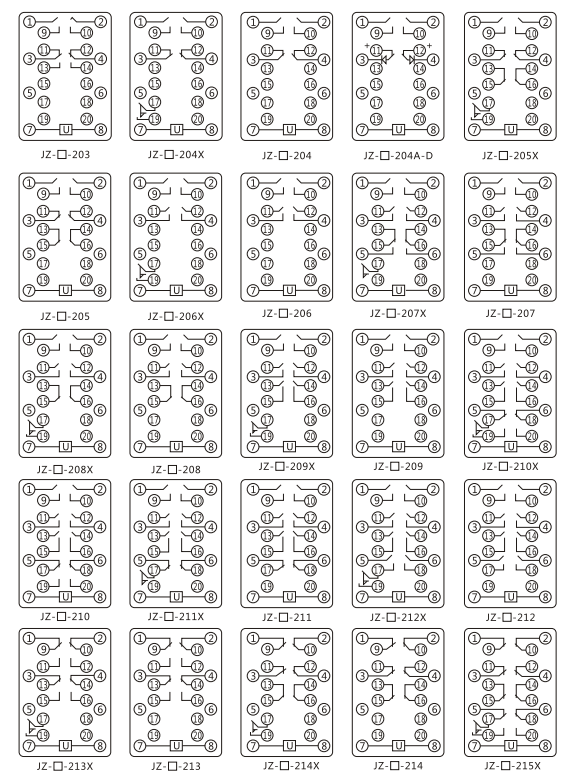 JZY（J)-210靜態(tài)中間繼電器內部接線(xiàn)圖及外引接線(xiàn)圖