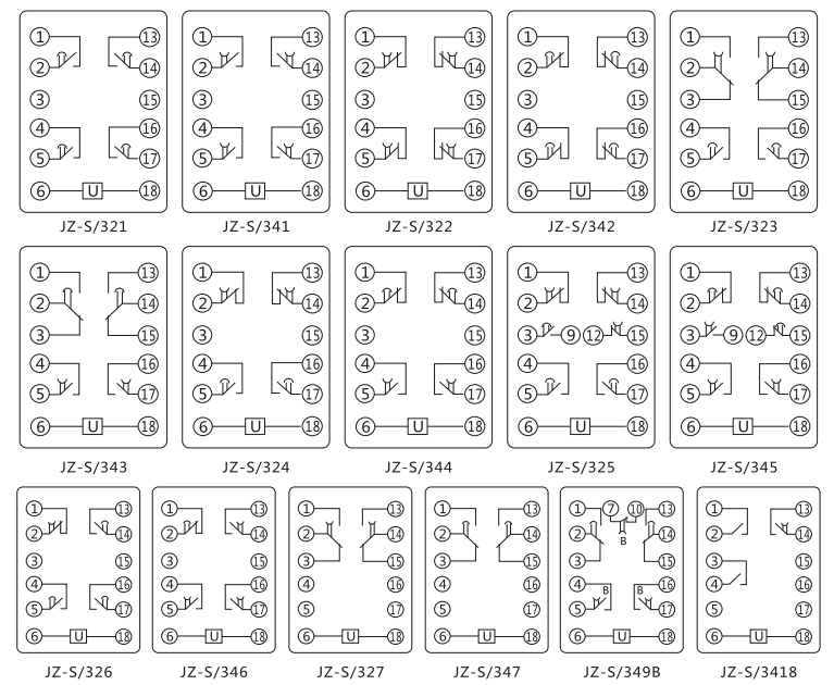 JZ-S/326靜態(tài)可調延時(shí)中間繼電器內部接線(xiàn)圖及外引接線(xiàn)圖