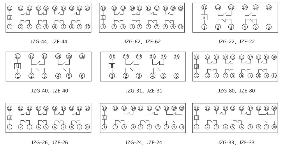 JZE-31卡軌式靜態(tài)中間繼電器內部端子外引接線(xiàn)圖