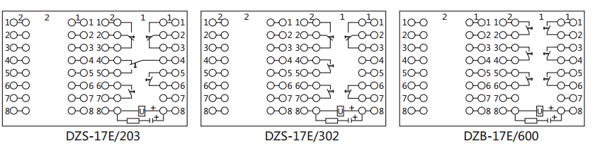 DZS-17E/203延時(shí)中間繼電器內部接線(xiàn)及外引接線(xiàn)圖（背視）