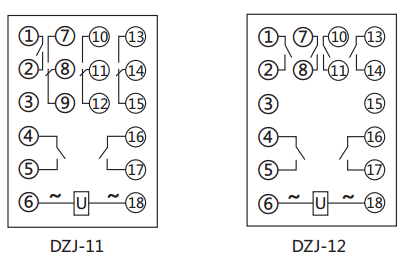 DZJ-11交流中間繼電器內部接線(xiàn)圖及外引接線(xiàn)圖