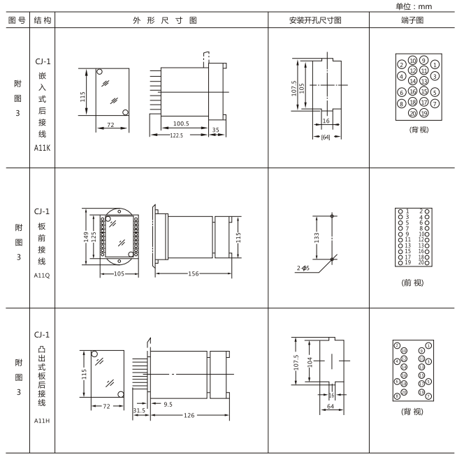 中間繼電器外形結構及開(kāi)孔尺寸圖