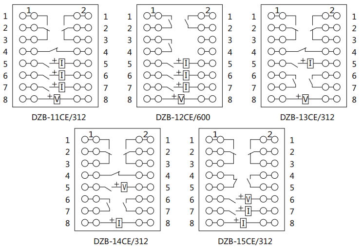 DZE-12CE/600保持中間繼電器內部接線(xiàn)圖及外引接線(xiàn)圖