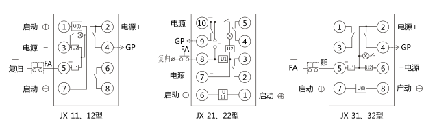 JX-21靜態(tài)信號繼電器內部接線(xiàn)及外部引線(xiàn)圖