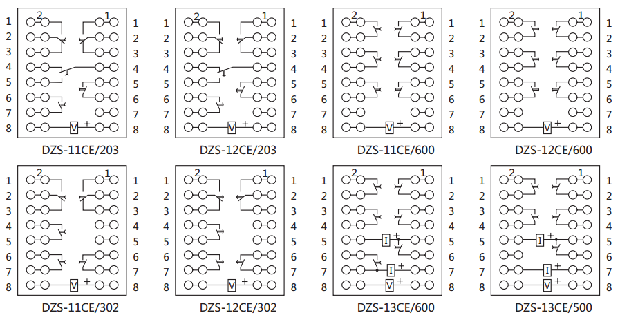 DZS-11CE/203延時(shí)中間繼電器內部接線(xiàn)圖及外引接線(xiàn)圖